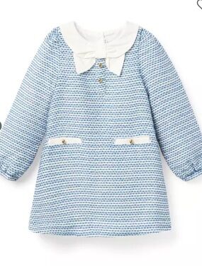 2T Janie & Jack blue tweed bow dress with gold buttons- worn once